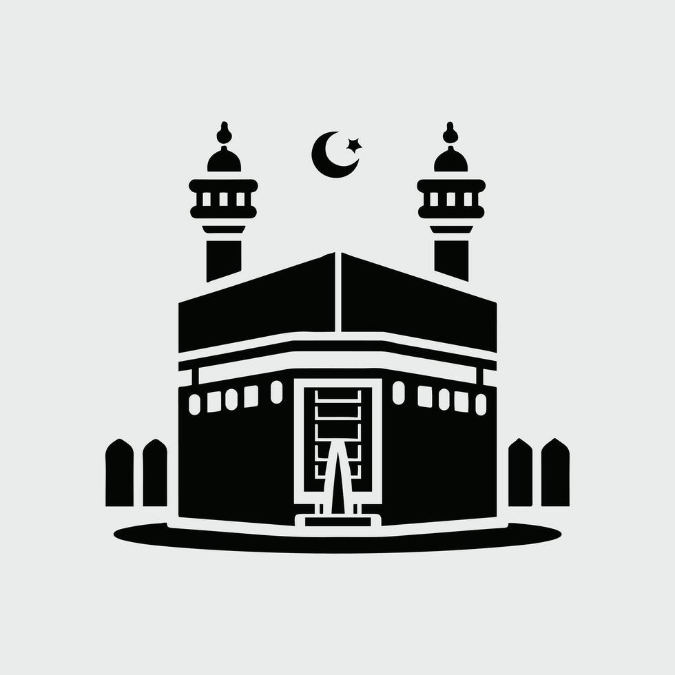 un negro y blanco imagen de un mezquita kaaba mezquita en la meca vector