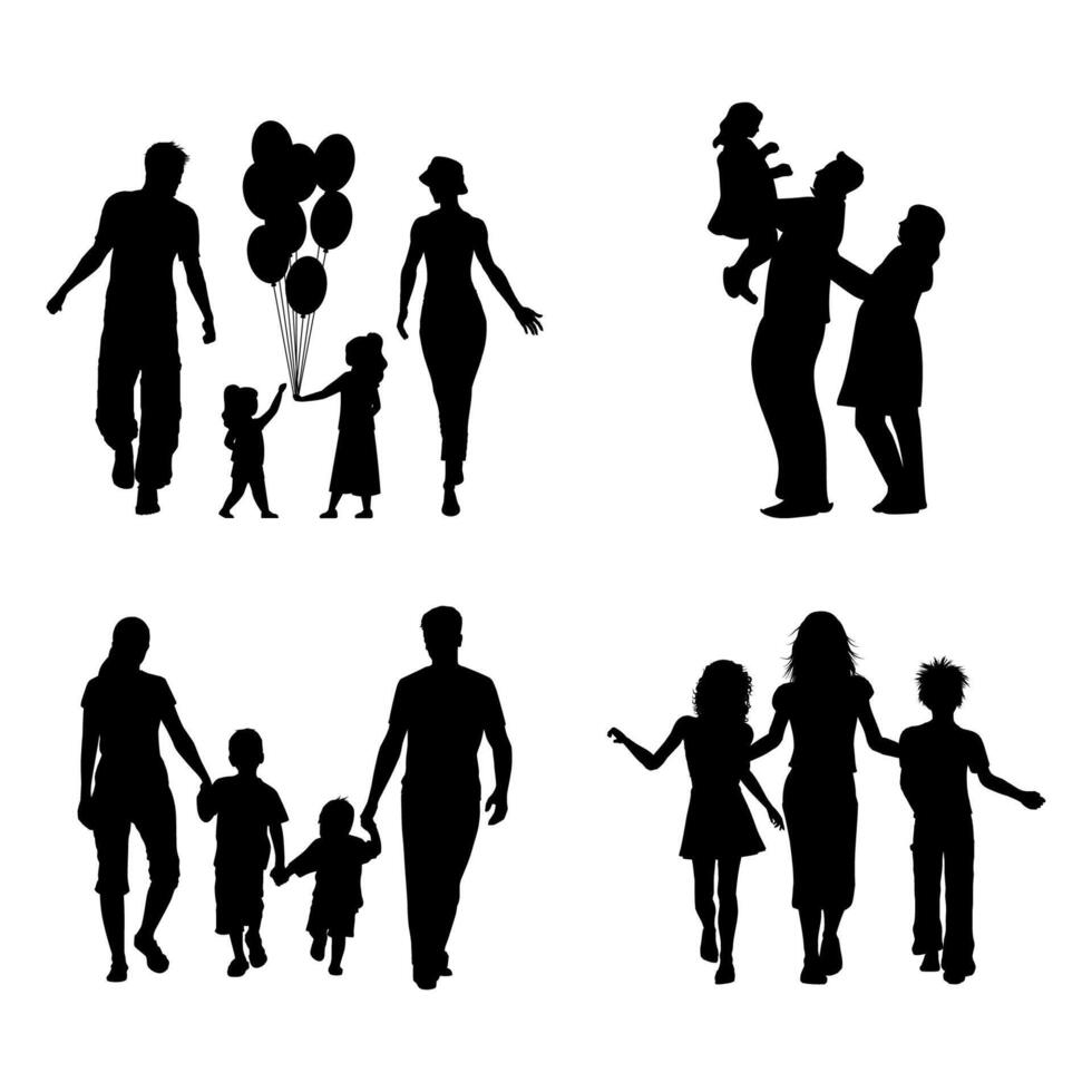 Family Enjoy and Happy silhouette set vector