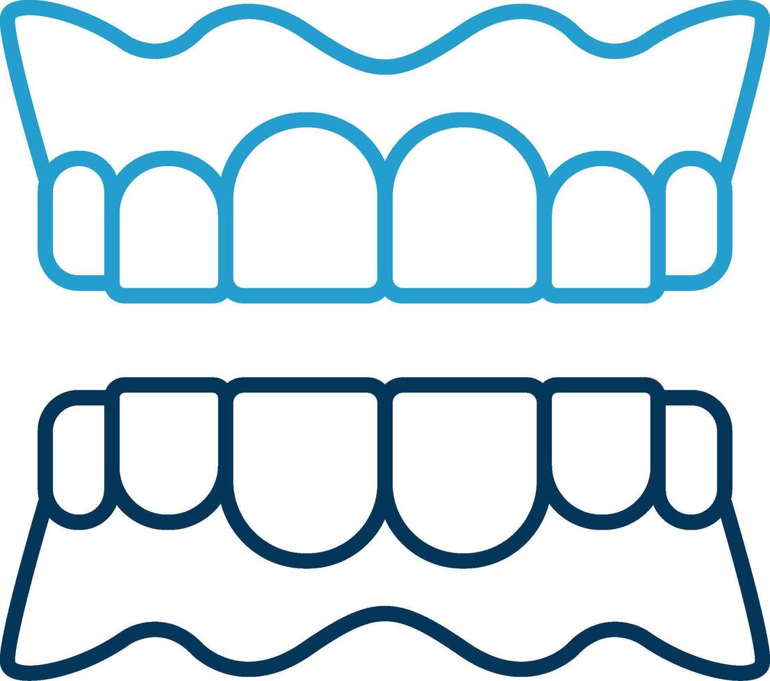 dentadura línea azul dos color icono vector