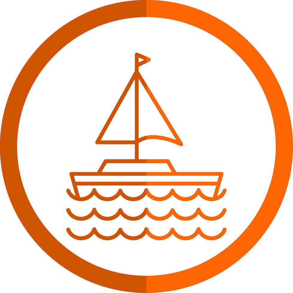 Sail Boat Line Orange Circle Icon vector