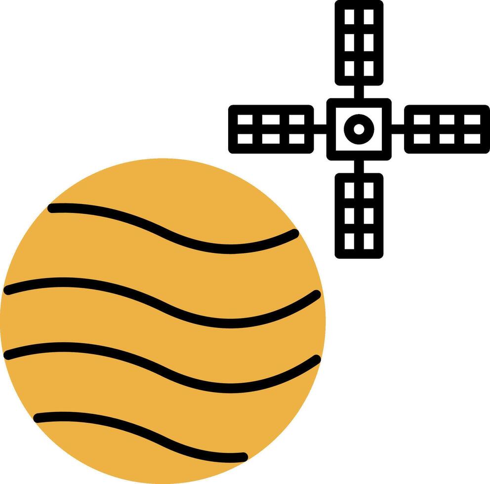 Mars With Satellite Skined Filled Icon vector