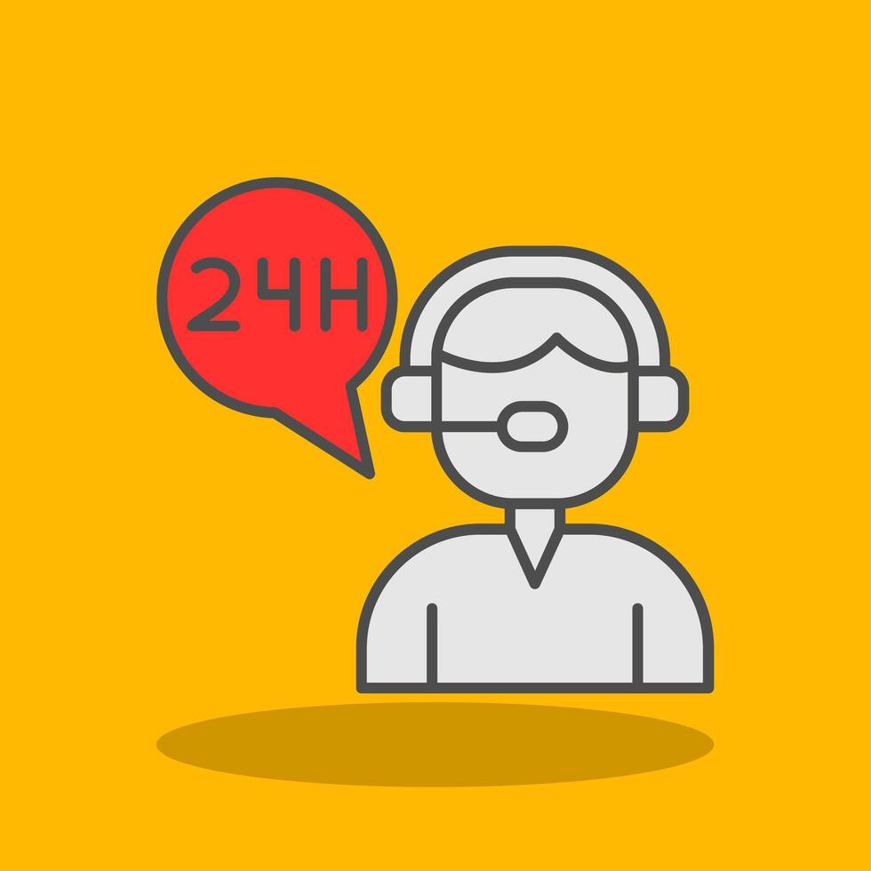 24 Hours Support Filled Shadow Icon vector