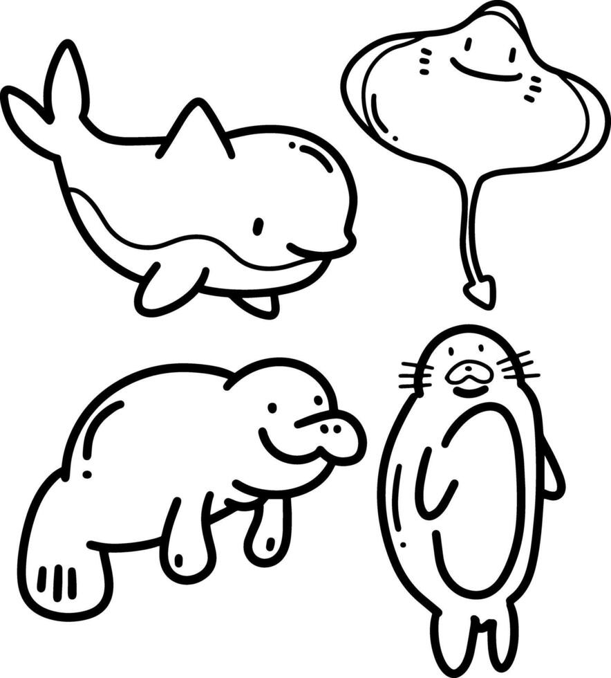 aquatic animals doodles element design. vector