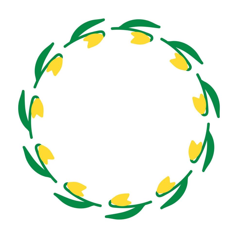 Hand drawn flowers wreath. Elegant floral circle with place for text. Spring simple minimalist bright design. Design for invitation,info, sale or greeting cards vector