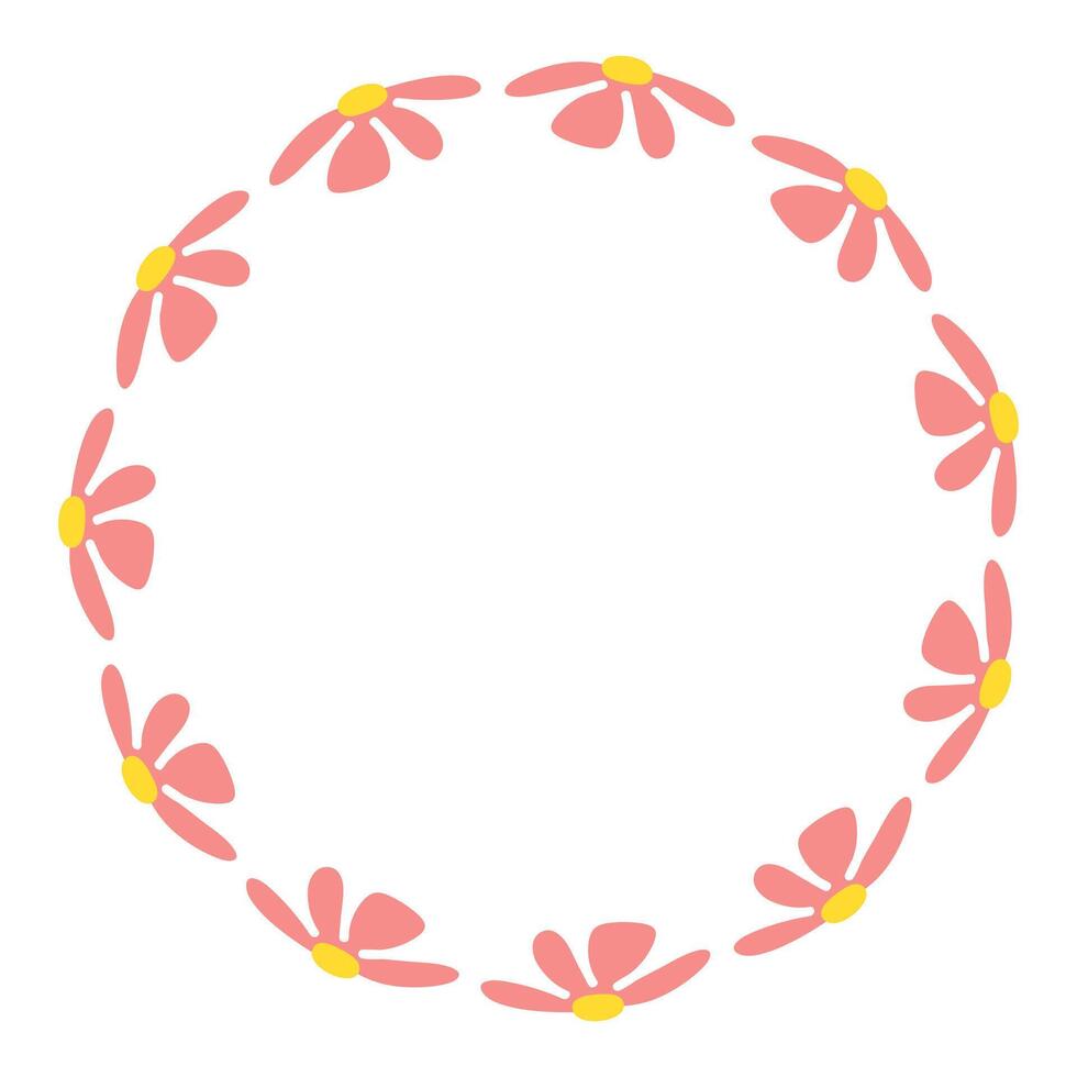 Spring simple minimalist bright design. Hand drawn flowers wreath. Elegant floral circle with place for text. Design for invitation,info, sale or greeting cards. groovy vector