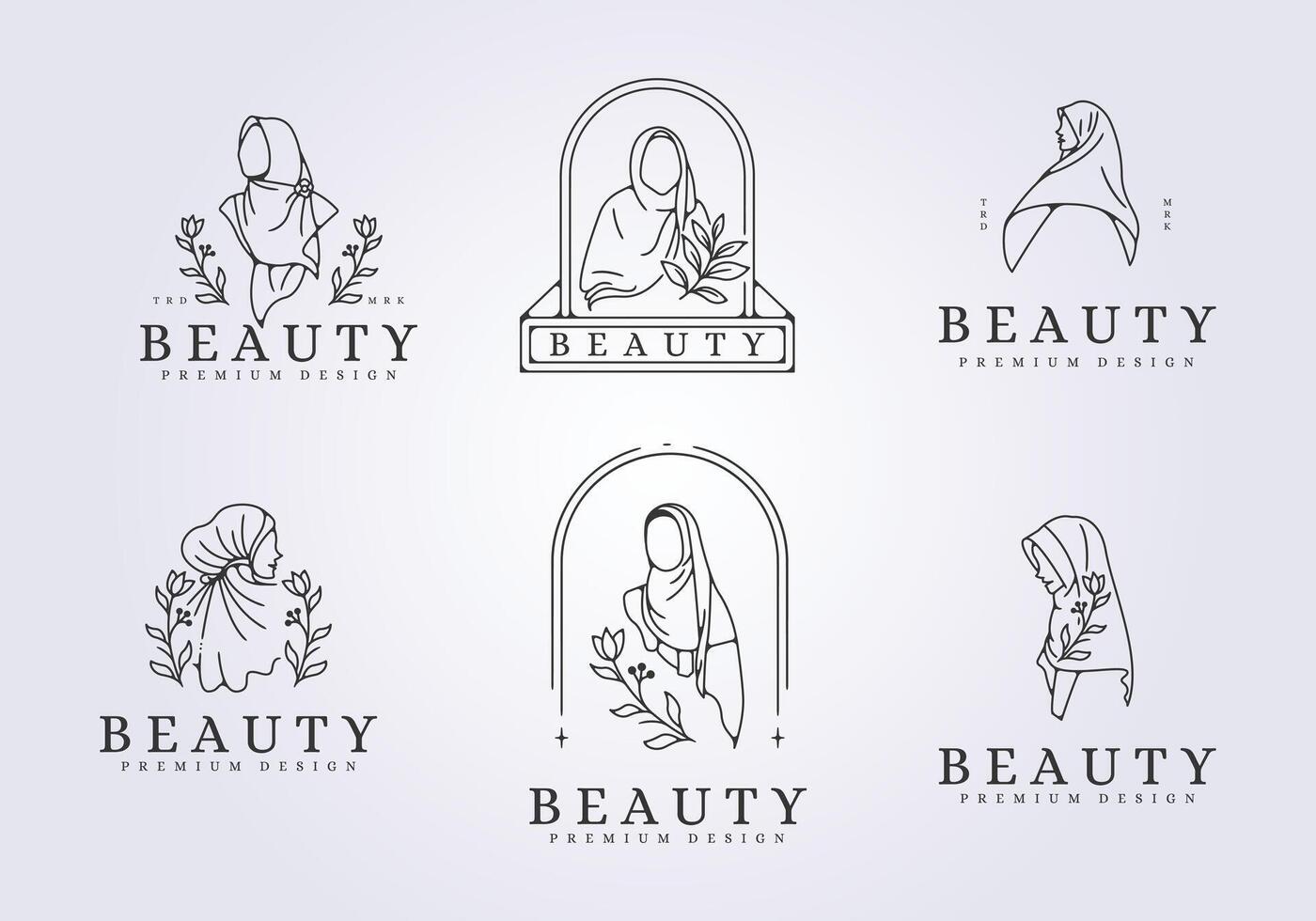 set of hijab logo line art illustration design vector