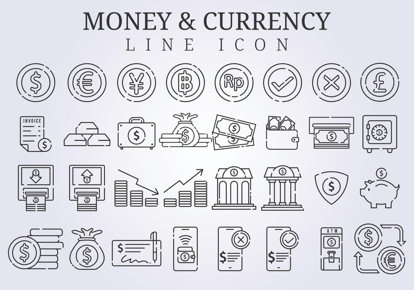 collection set of money and currency line icon illustration design vector