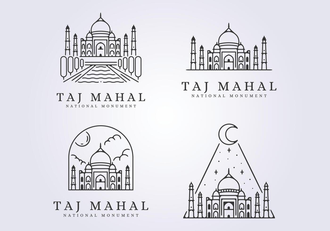 set of taj mahal line art illustration icon logo design vector