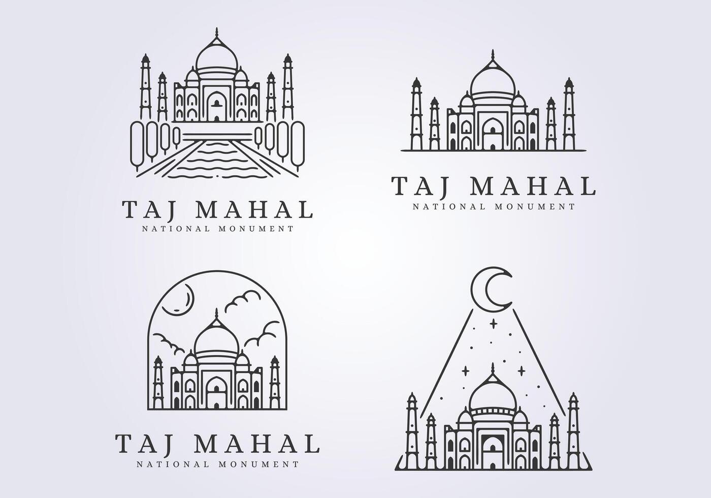 conjunto de taj mahal línea Arte ilustración icono logo diseño vector