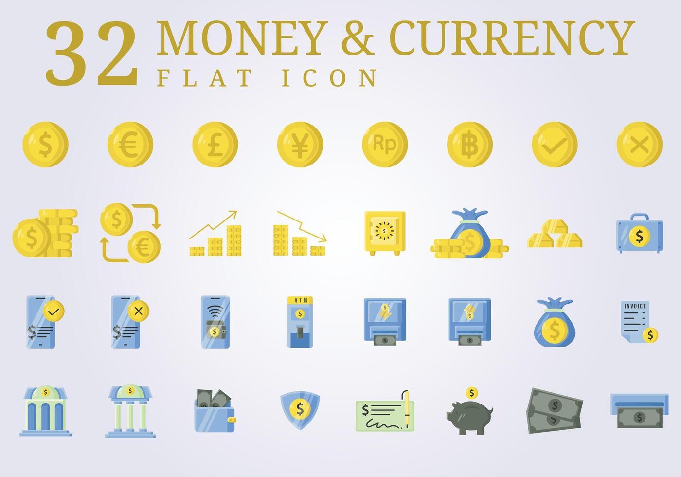 set collection of money currency flat icon illustration design vector