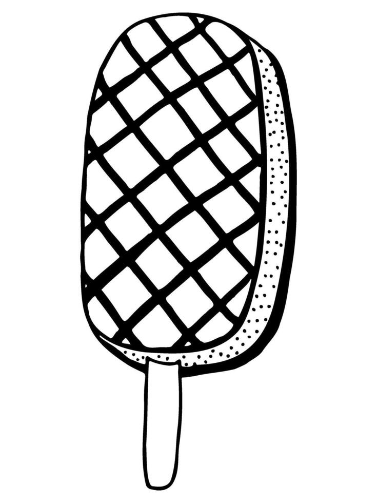 doodle sandwich oval Ice cream on stick by black line vector