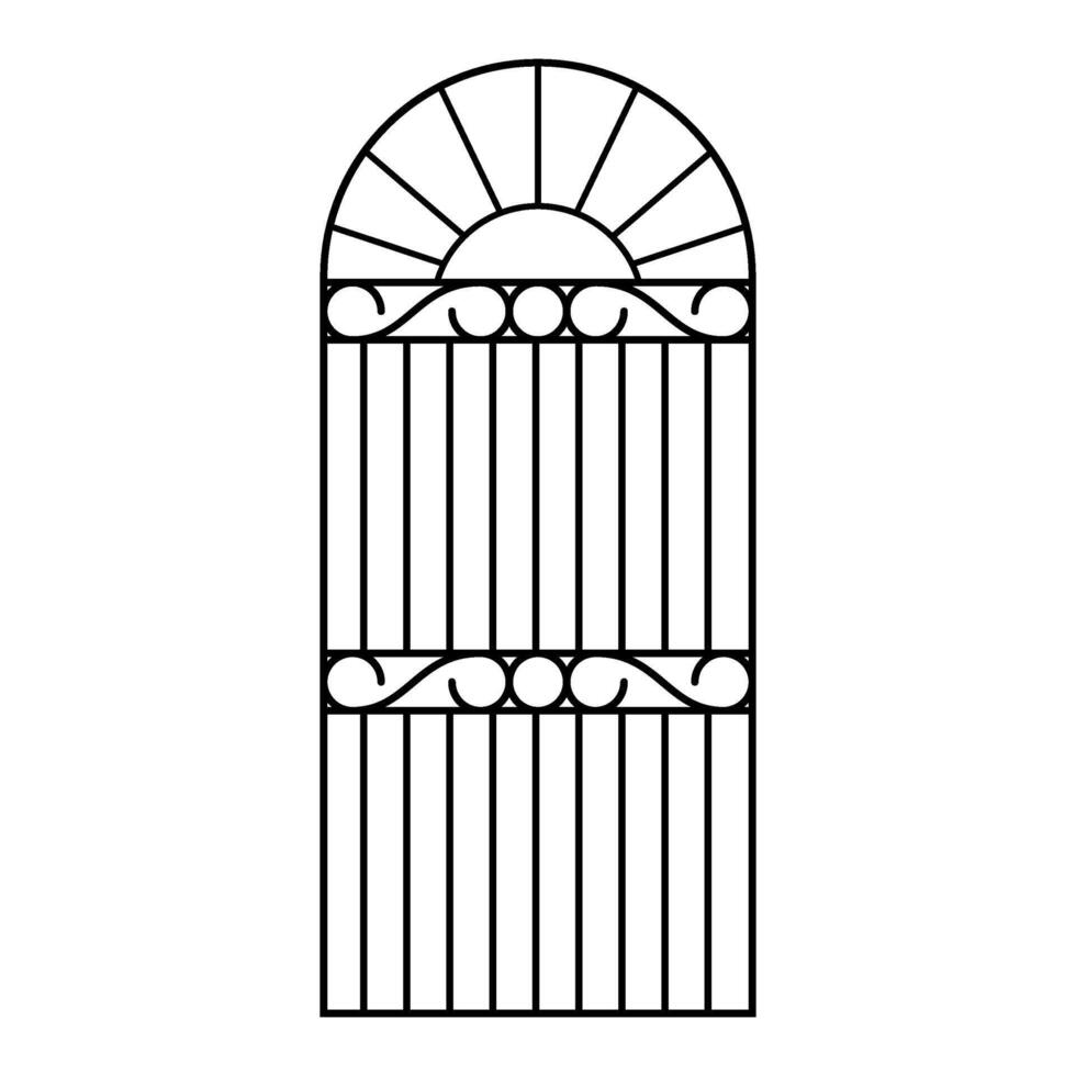 Classic elegant design of the gate frame. Black silhouette vintage mesh arched graphic pattern vector