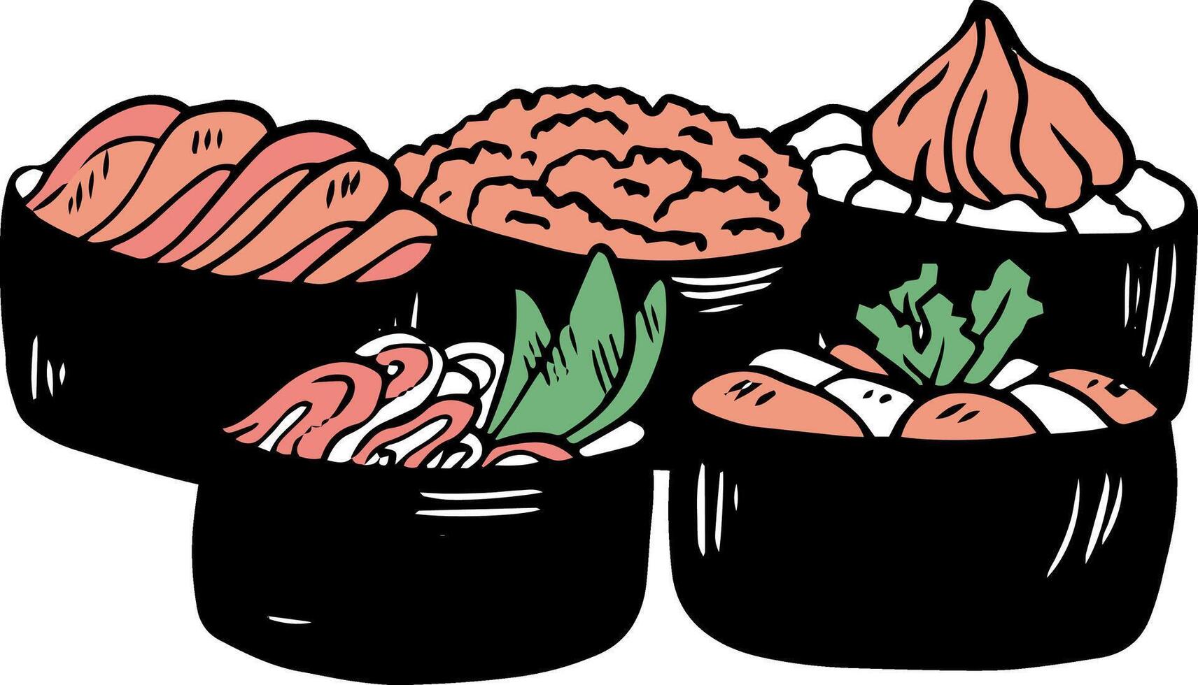 conjunto de Sushi gunkan mano dibujado garabatear estilo lado ver aislado en blanco antecedentes vector