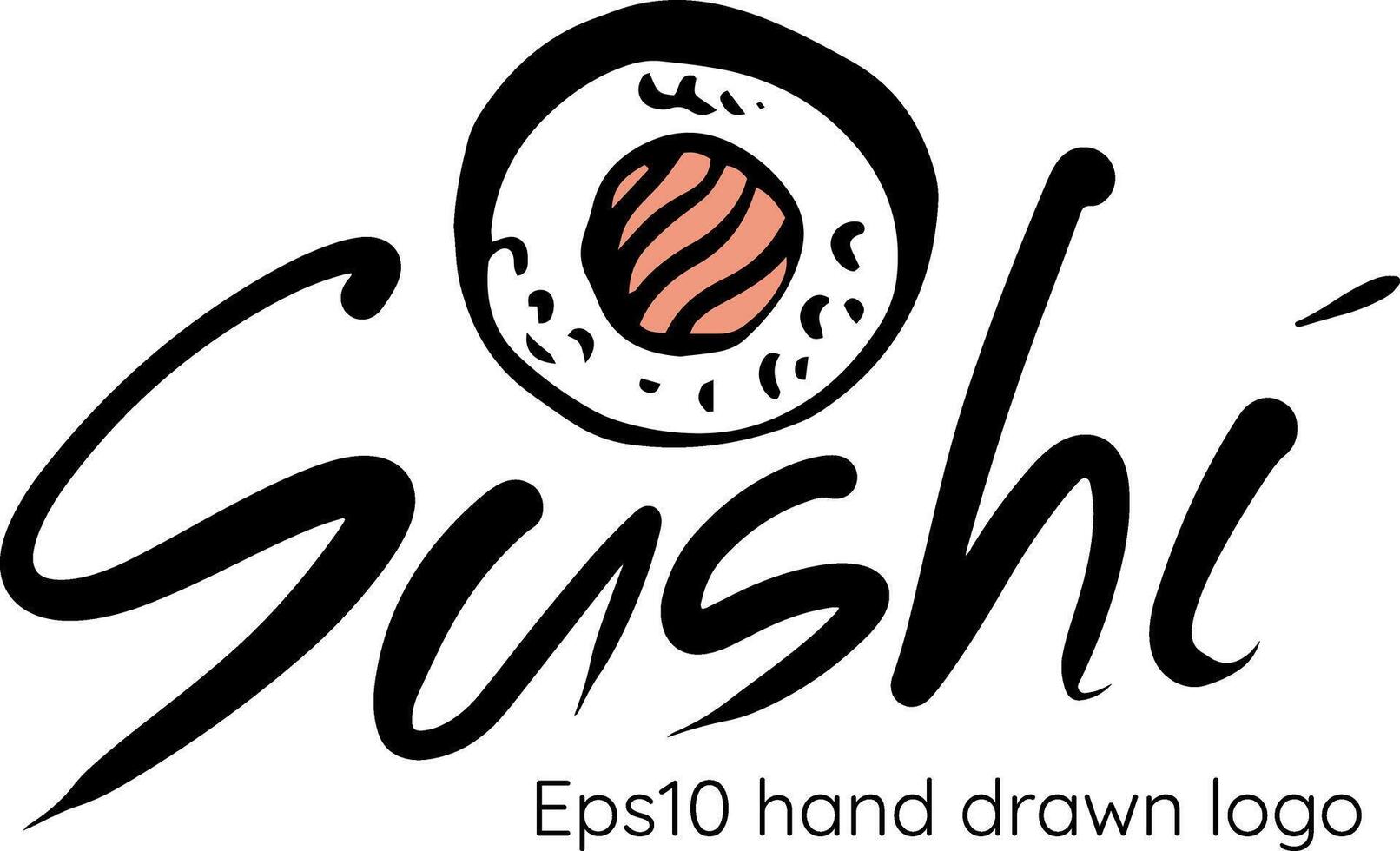 Sushi bar or restaurant hand drawn doodle style logo template isolated with lettering vector