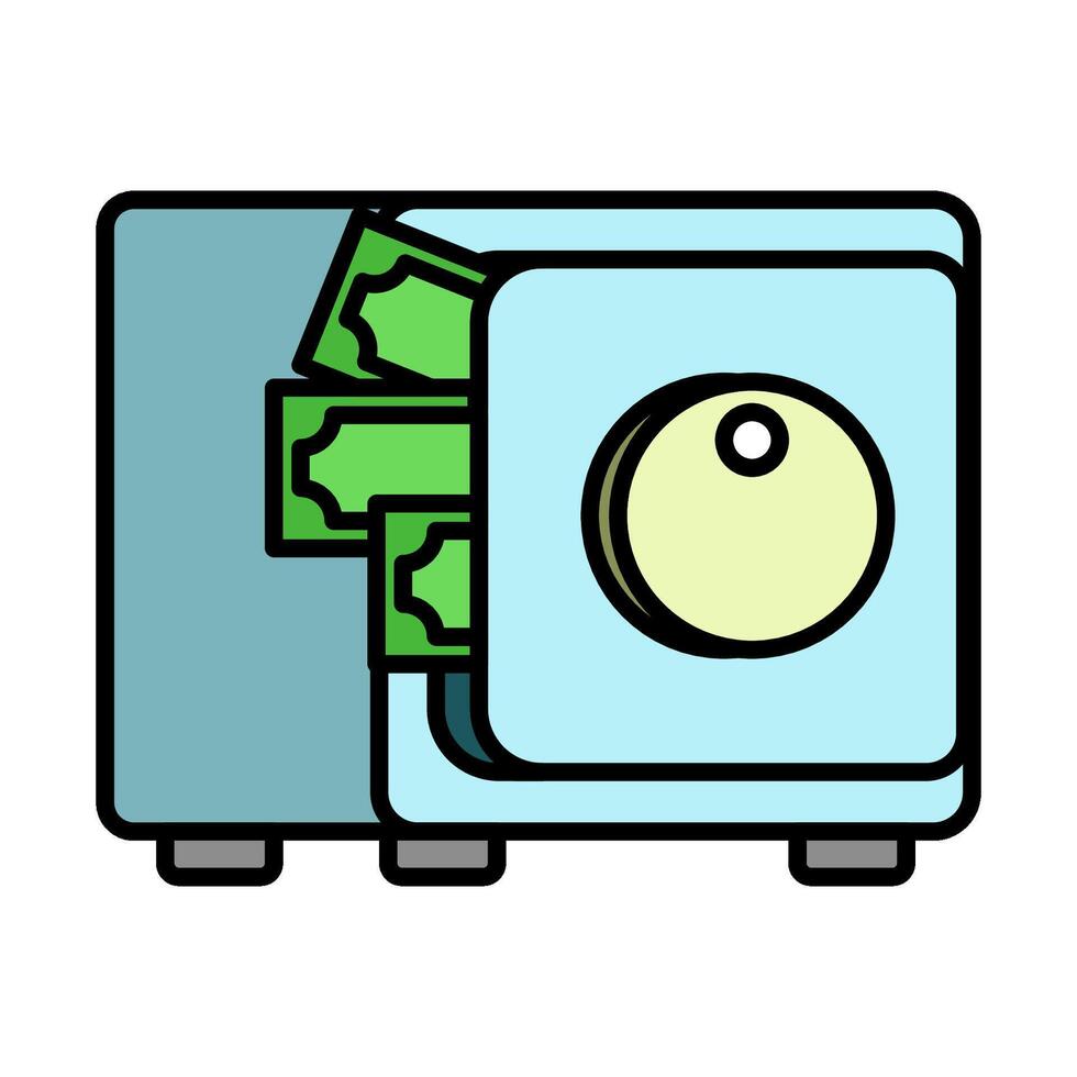 illustration of a flat icon in the form of a money safe with money coming out, suitable for financial investment, business, savings, storage themes. vector