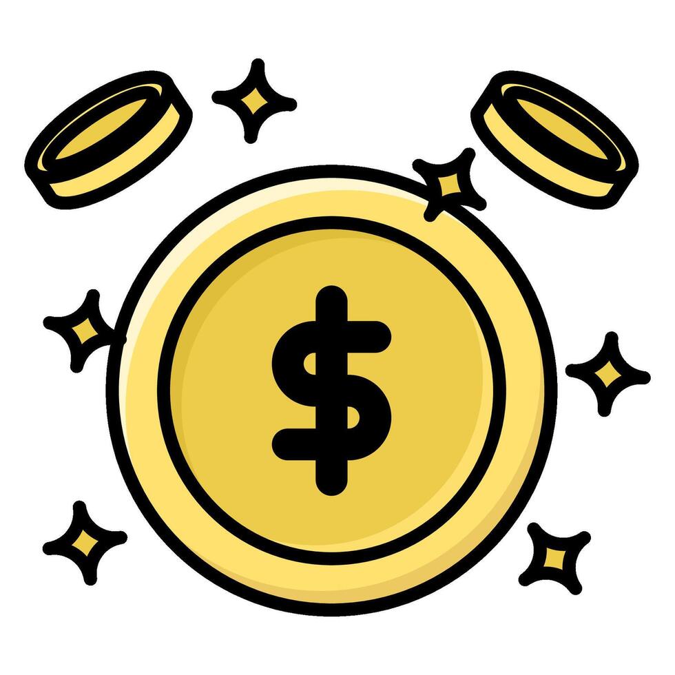 simple and festive illustration of yellow or gold coins with coin center and scattered coins suitable for investment, finance, business, sales, shopping themes vector