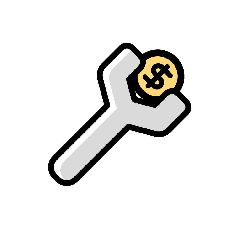 The simple illustration design of coins and wrench tools is suitable for the theme of investment and financial improvement vector