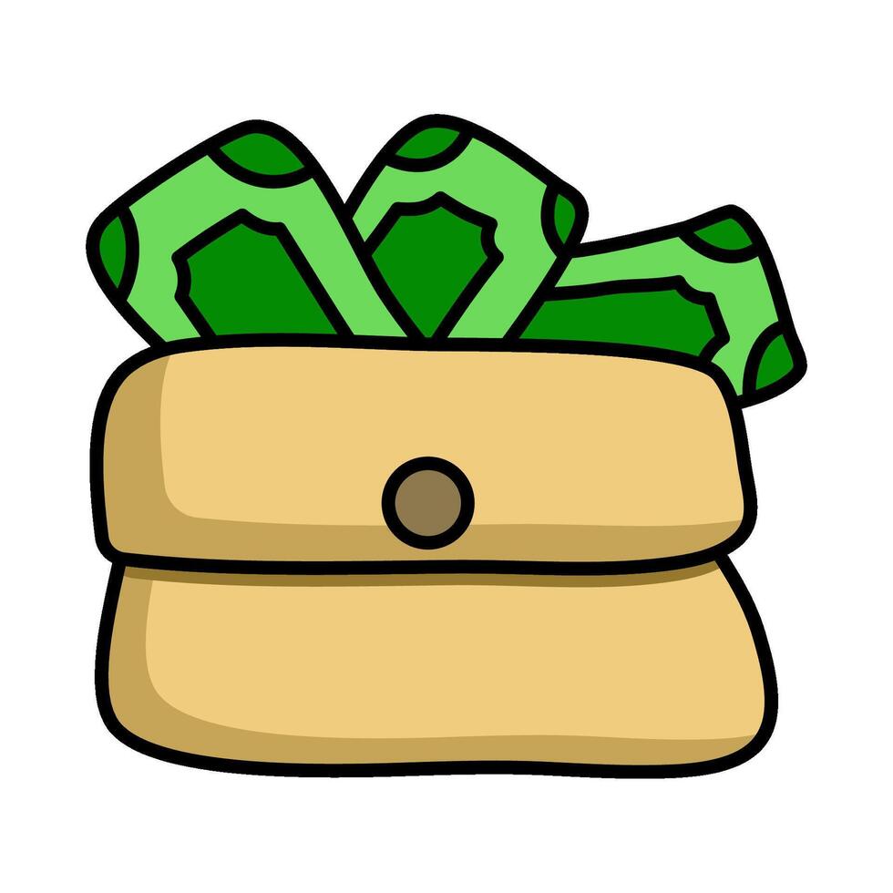 simple illustration of a brown bag full of money and money scattered around, suitable for the theme of finance, investment, wealth, income, work, income vector