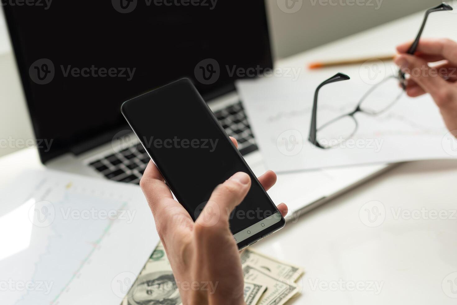 Financial printed paper charts, graphs and diagrams photo