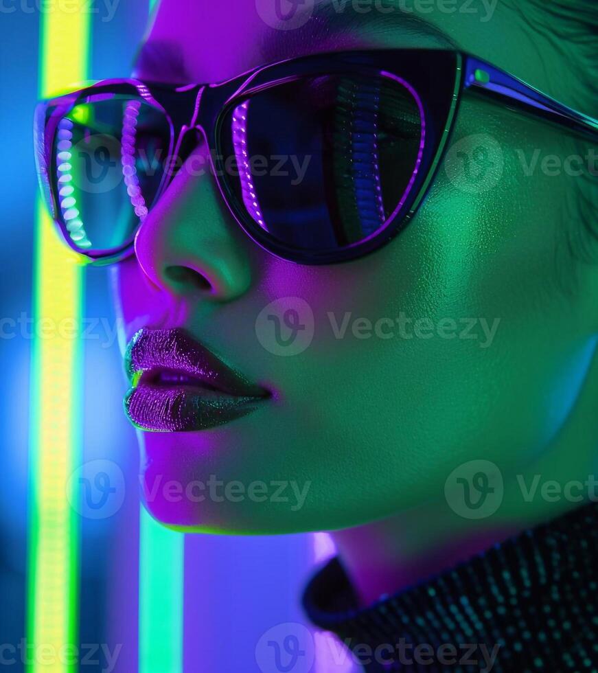 AI Generated Beautiful African-American woman. Black Beauty. Young beautiful African descent woman. Professional bright makeup. photo