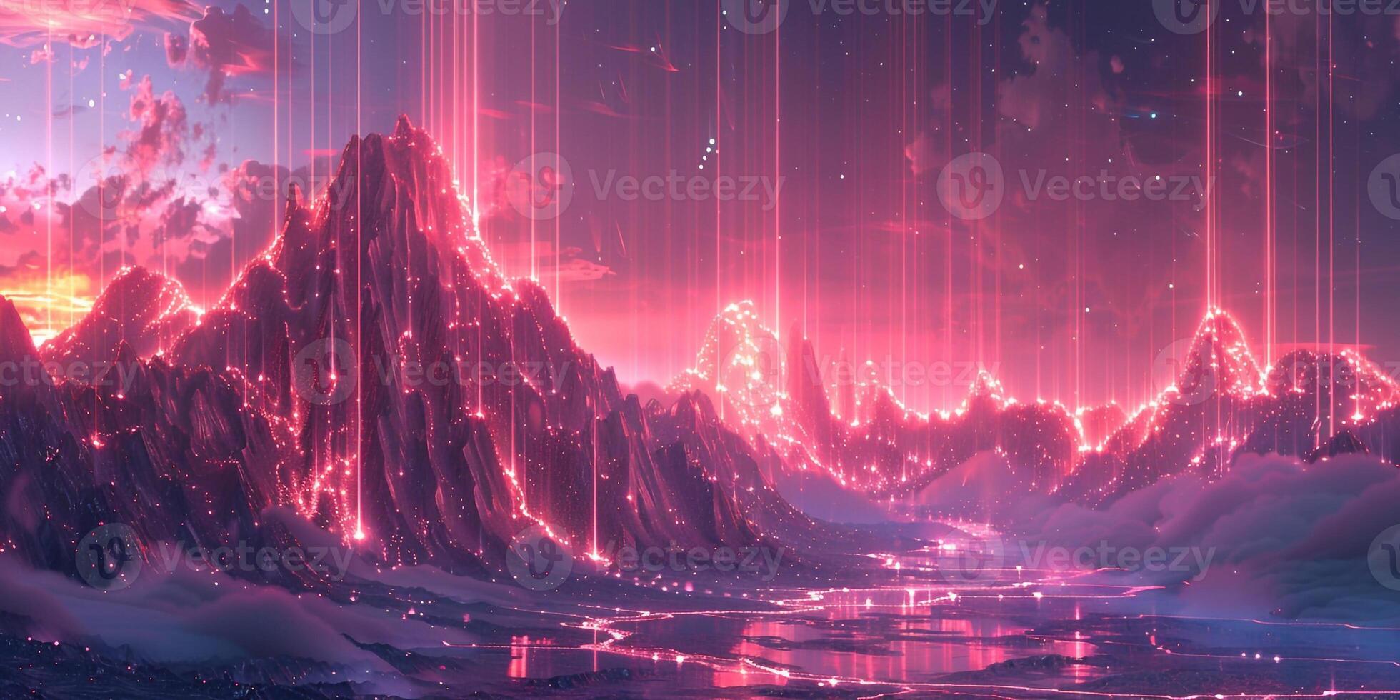 AI Generated Sci-fi cosmic landscape. 3D rendering illustration photo