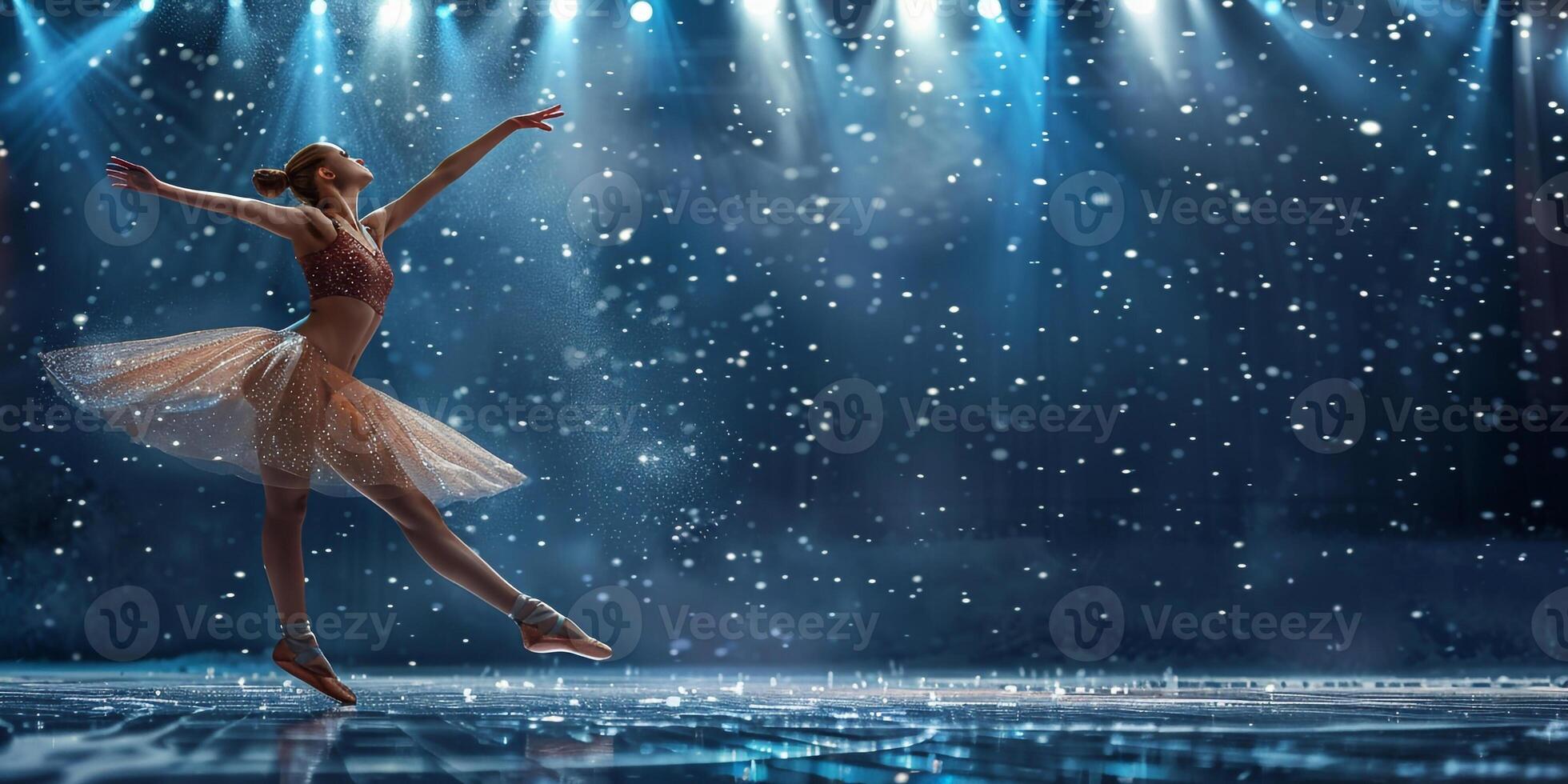 AI Generated The young beautiful modern dancer dancing under water drops photo