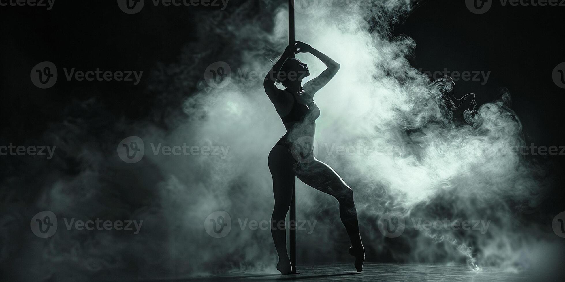 AI Generated Young slim pole dance woman in dance studio photo