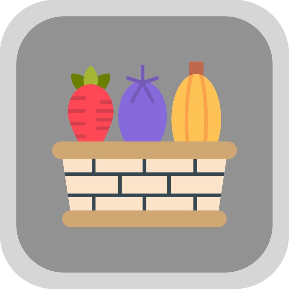 Vegetable Basket Flat Round Corner Icon vector