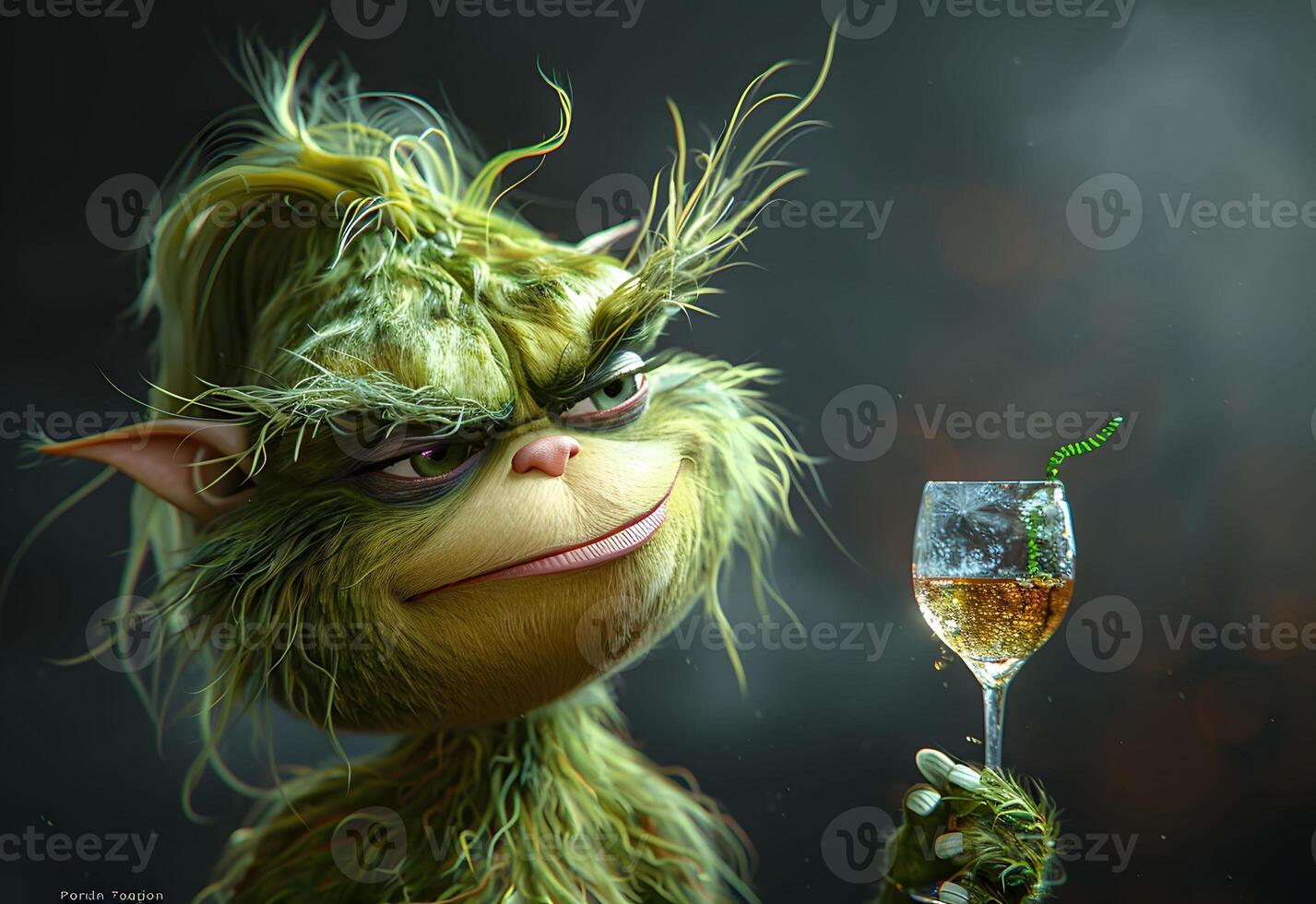 AI Generated  grinch is holding a wine photo