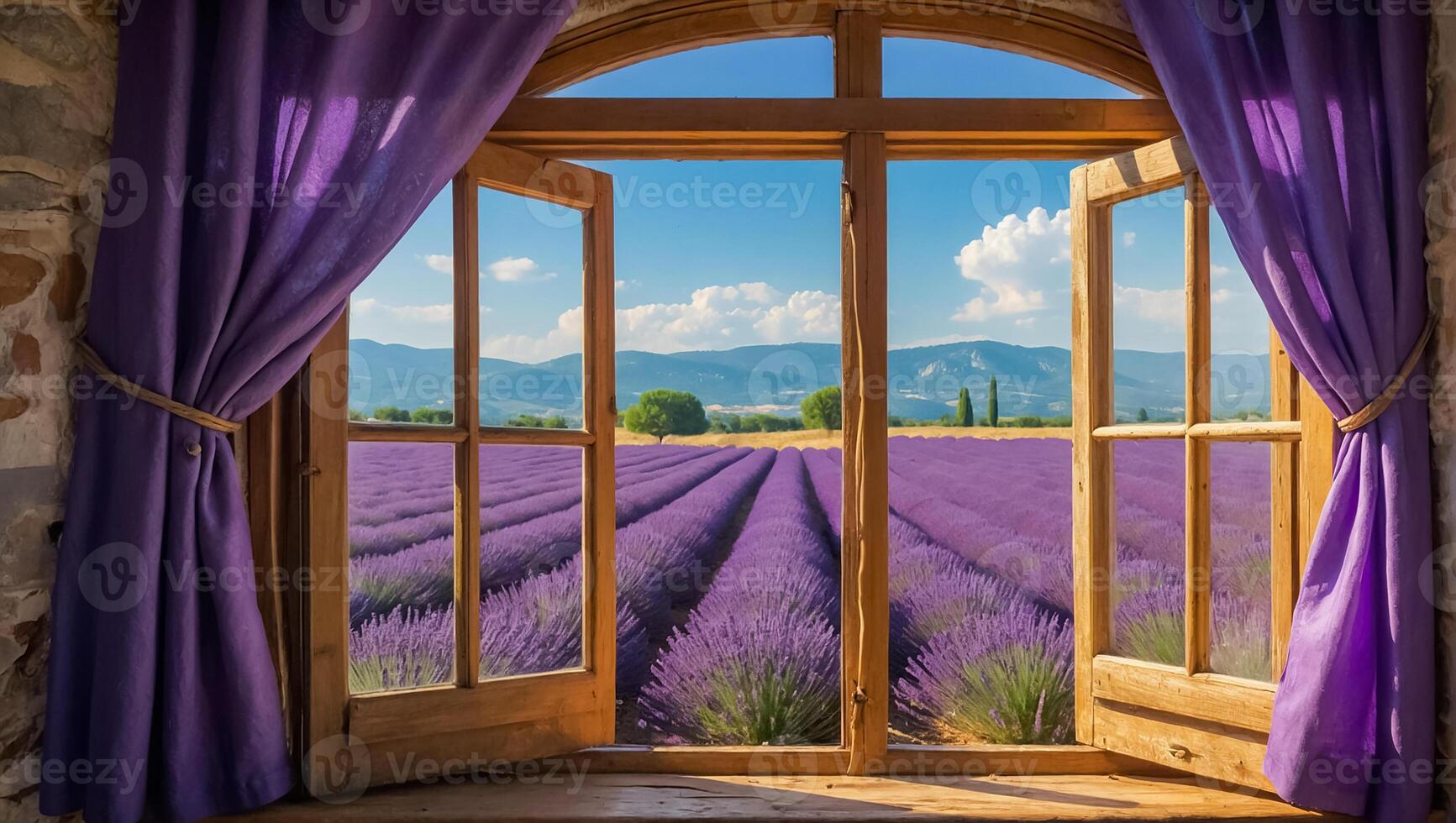 window lavender field photo