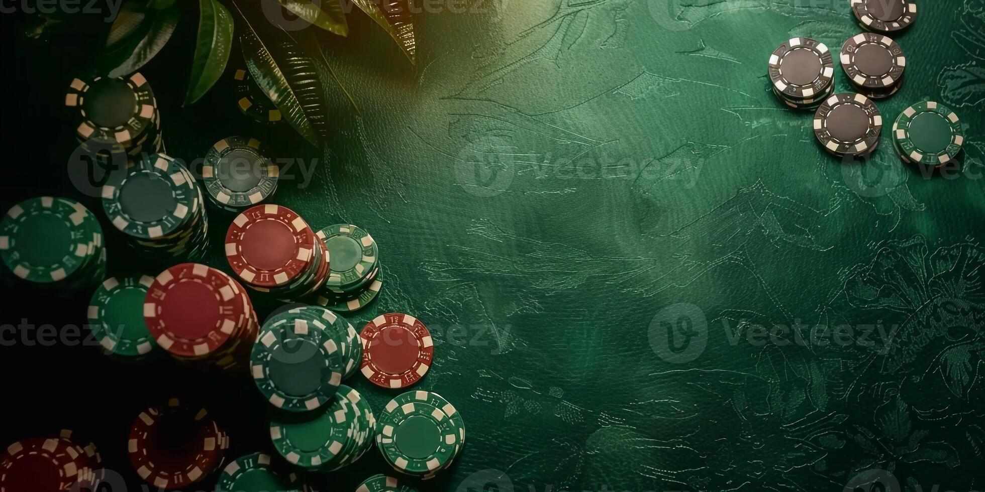 AI Generated Poker chips on table in casino photo