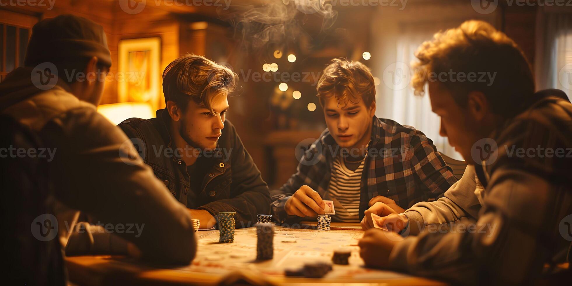 AI Generated  Group of elegant young people that playing poker in casino together. photo