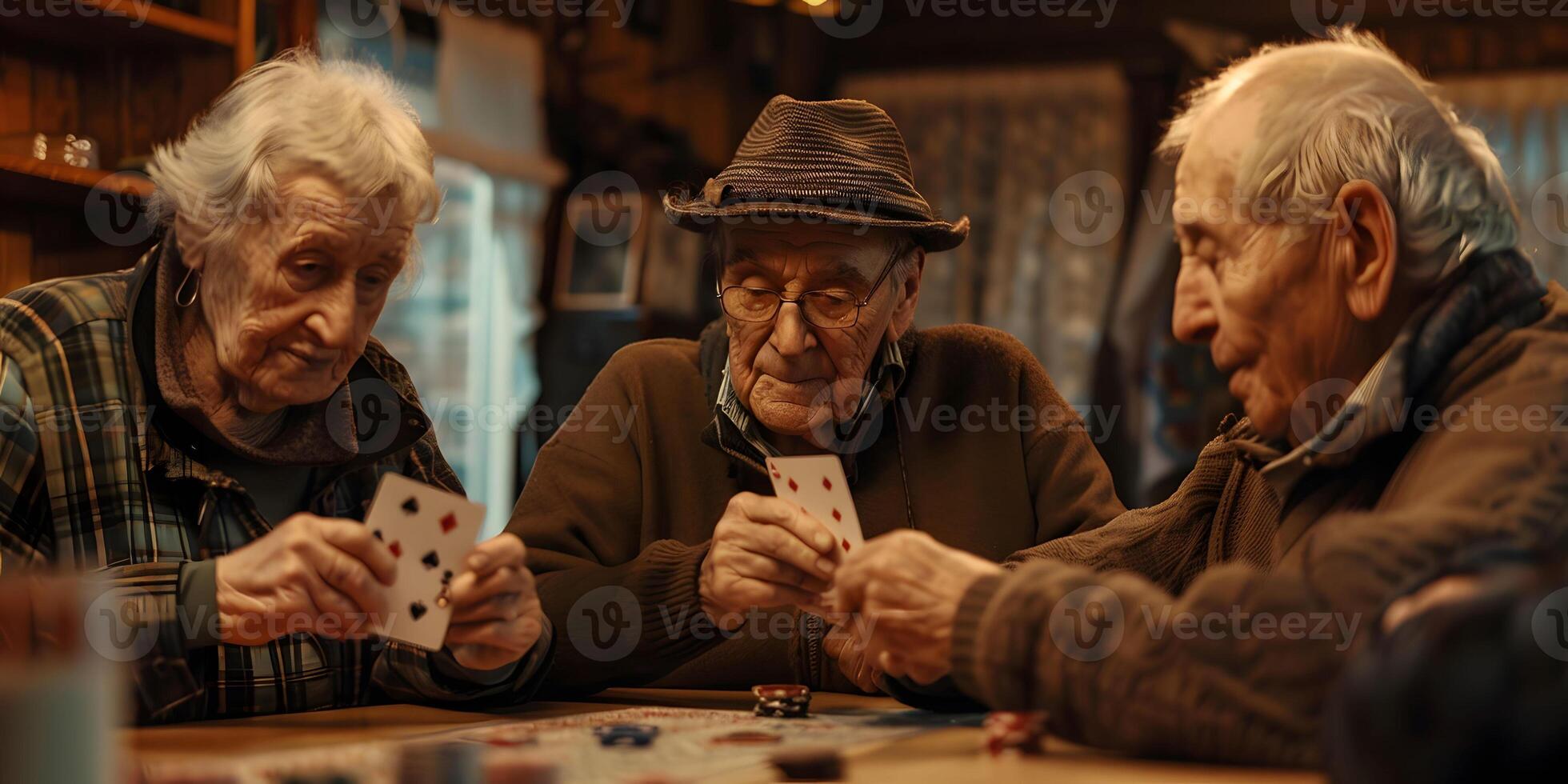 AI Generated Group of seniors playing cards in the retirement house photo