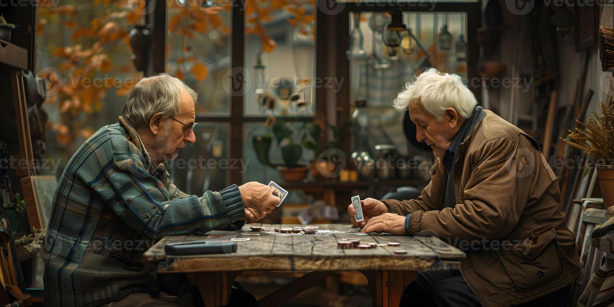 AI Generated Group of seniors playing cards in the retirement house photo