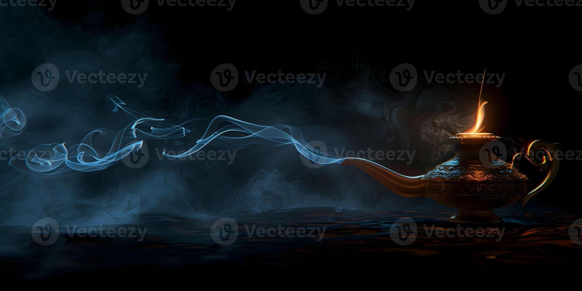 AI Generated Magic wand with sparkle on blue background, Miracle magical stick Wizard tool on hot blue. photo