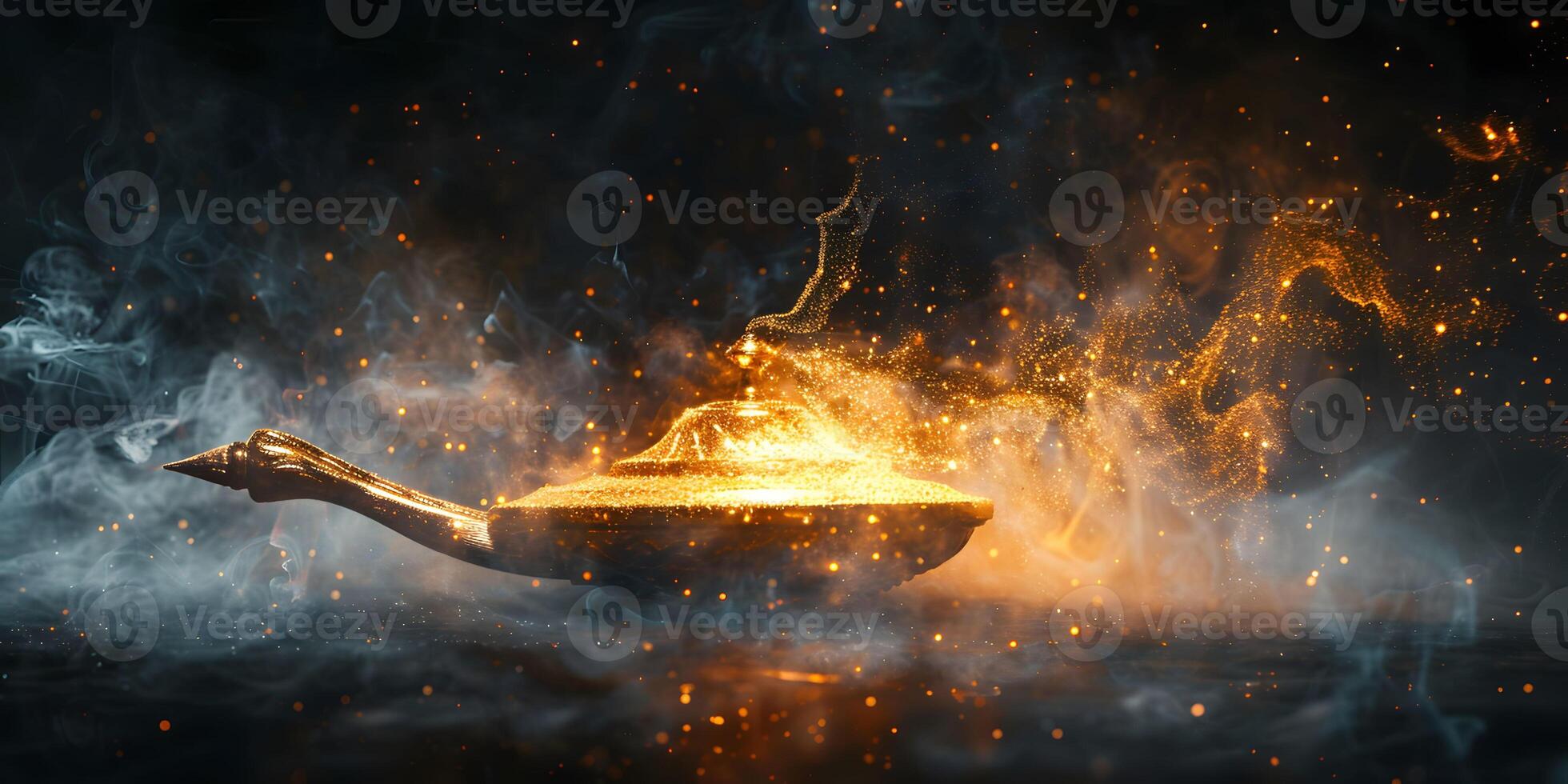 AI Generated Magic wand with sparkle on blue background, Miracle magical stick Wizard tool on hot blue. photo