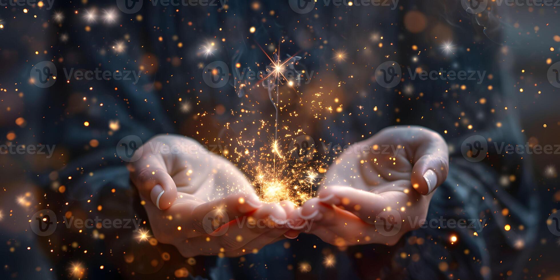 AI Generated Image of man magician showing trick against color background photo