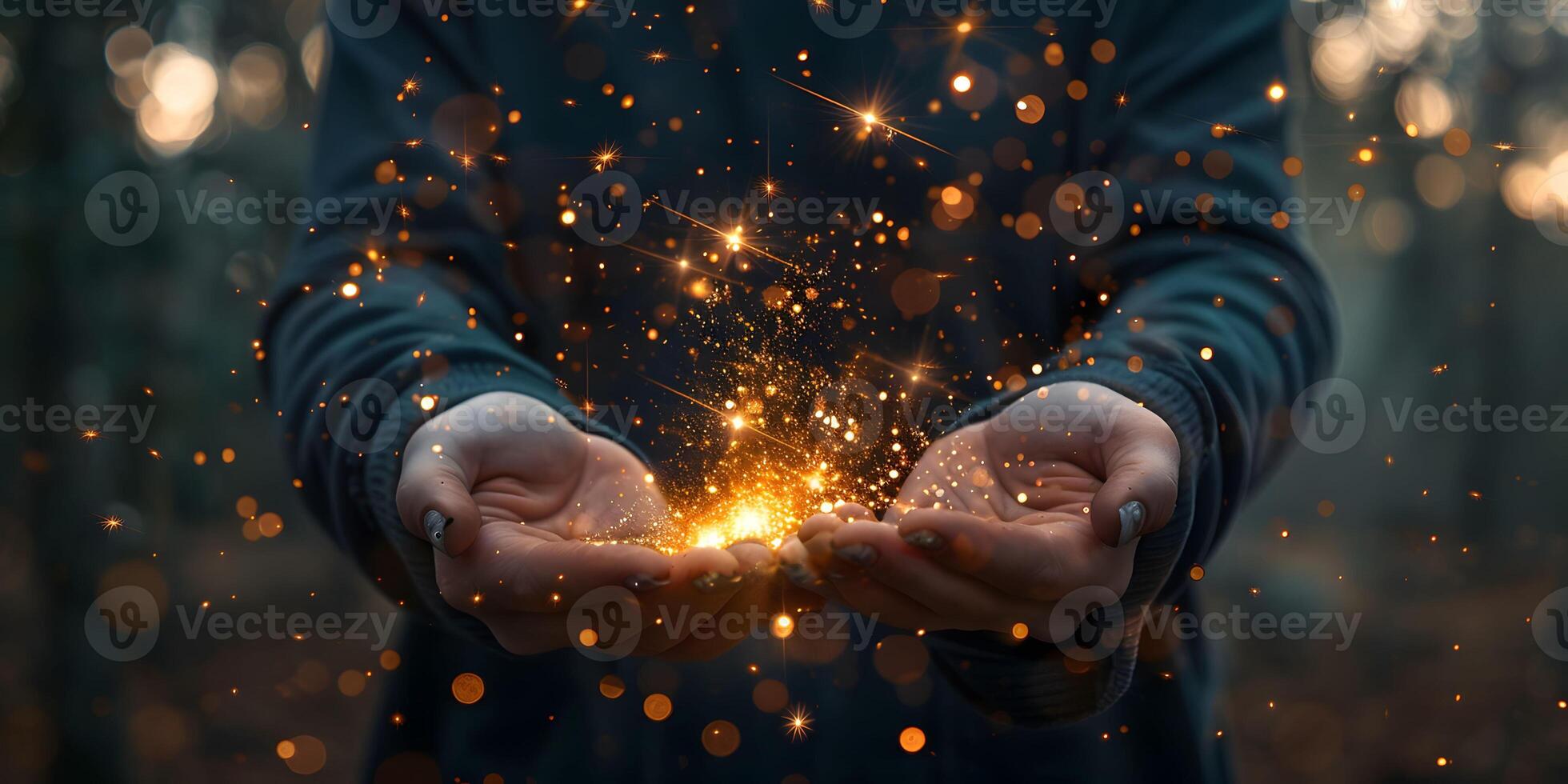 AI Generated Image of man magician showing trick against color background photo