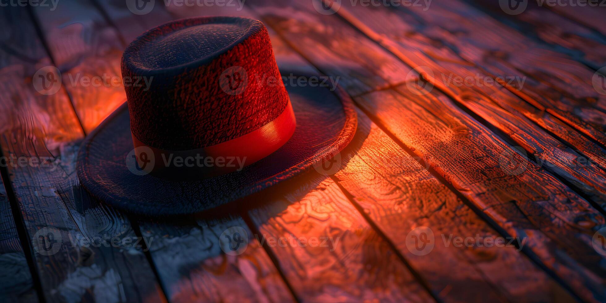 AI Generated mystery hat in wooden background photo