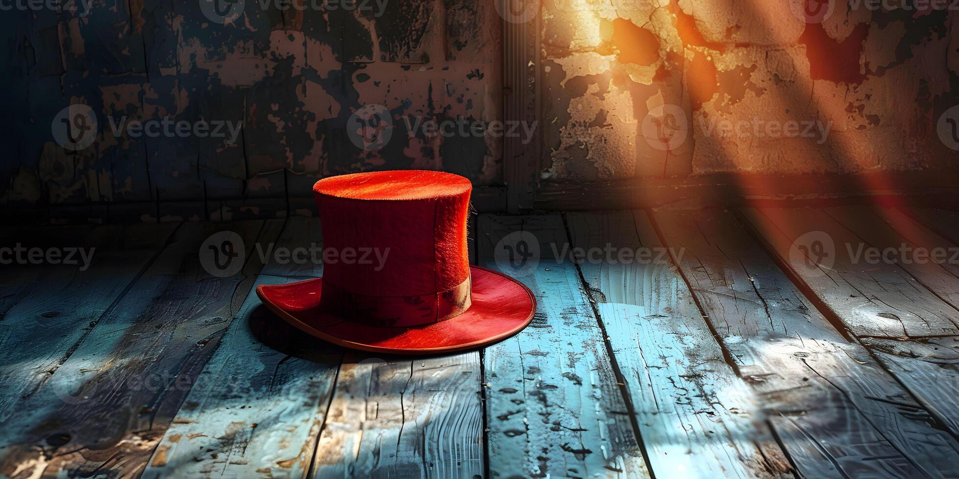 AI Generated mystery hat in wooden background photo