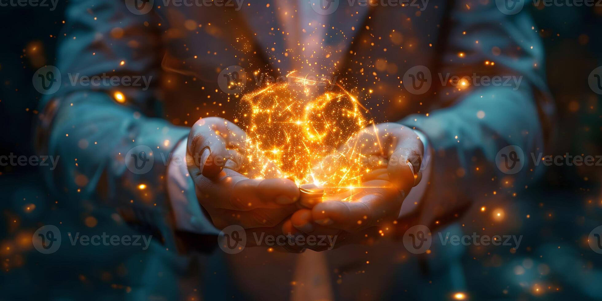 ai generado hombre empresario participación manos terminado el magia esfera con un horóscopo a predecir el futuro. el concepto de astrología como un negocio foto