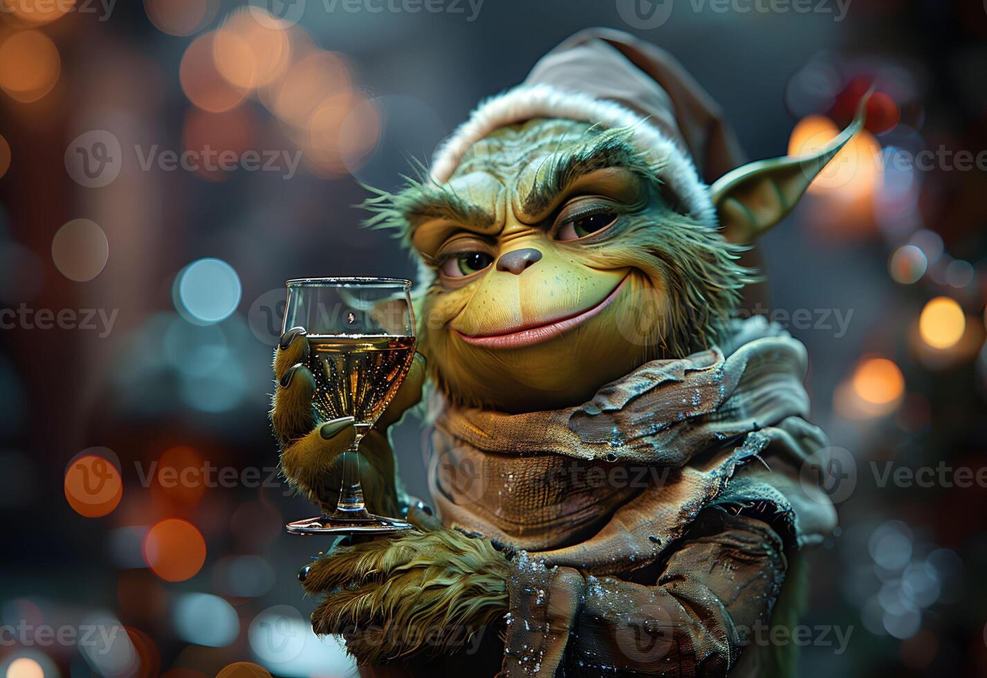 AI Generated  grinch is holding a wine photo