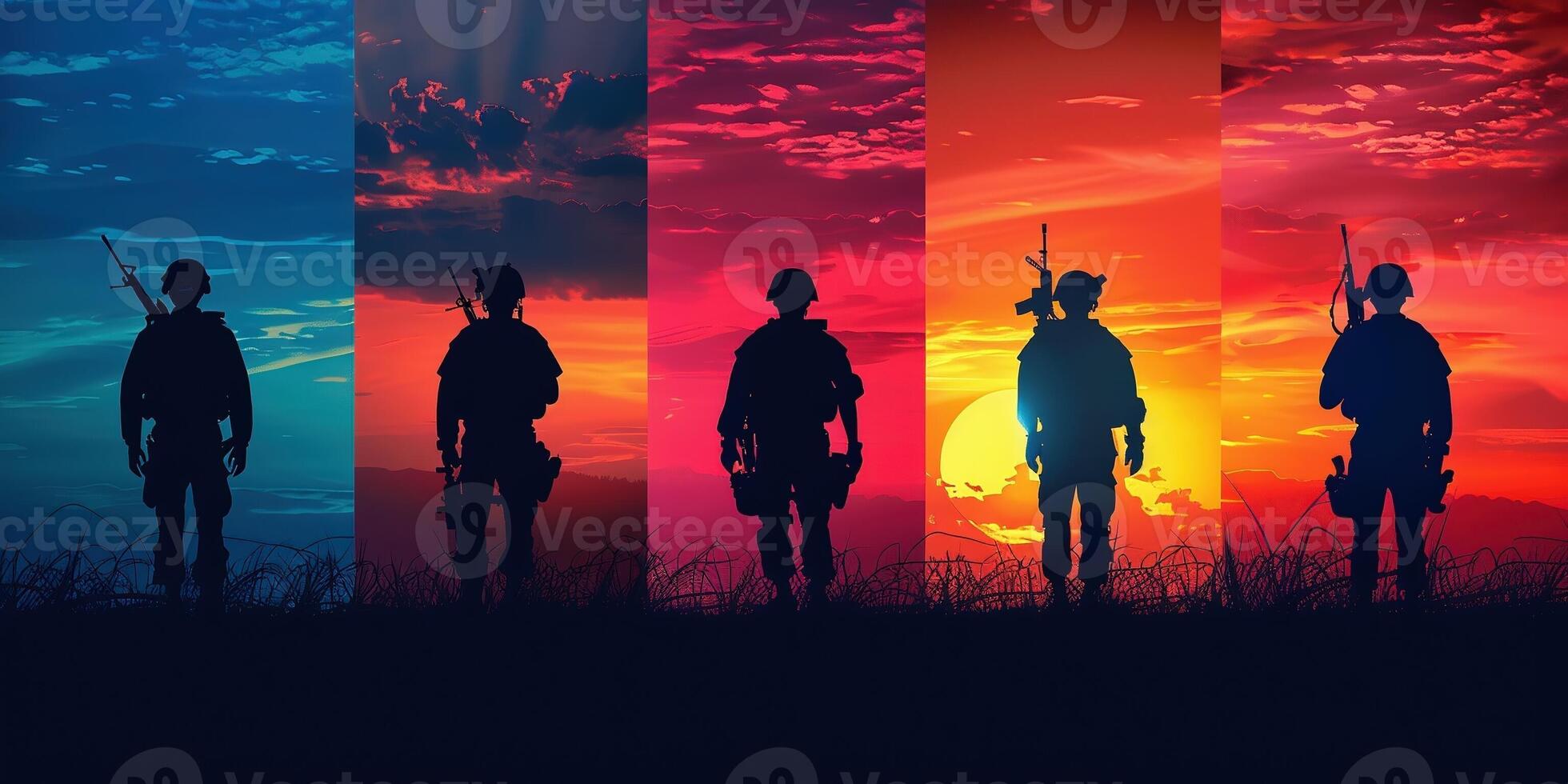 AI Generated Editable illustration soldiers walking on patrol photo