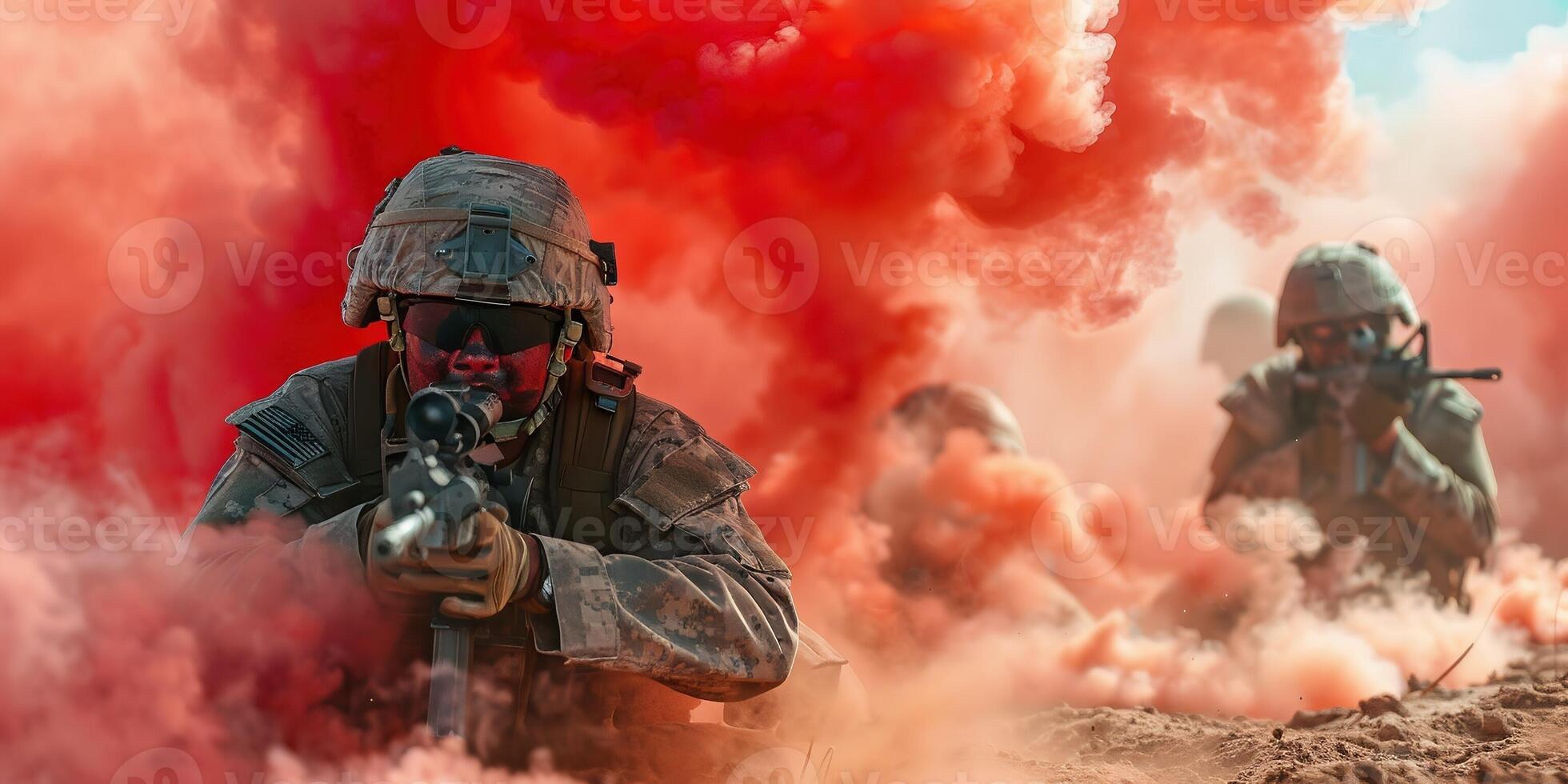 ai generado simulación combate militar con soldado misión foto