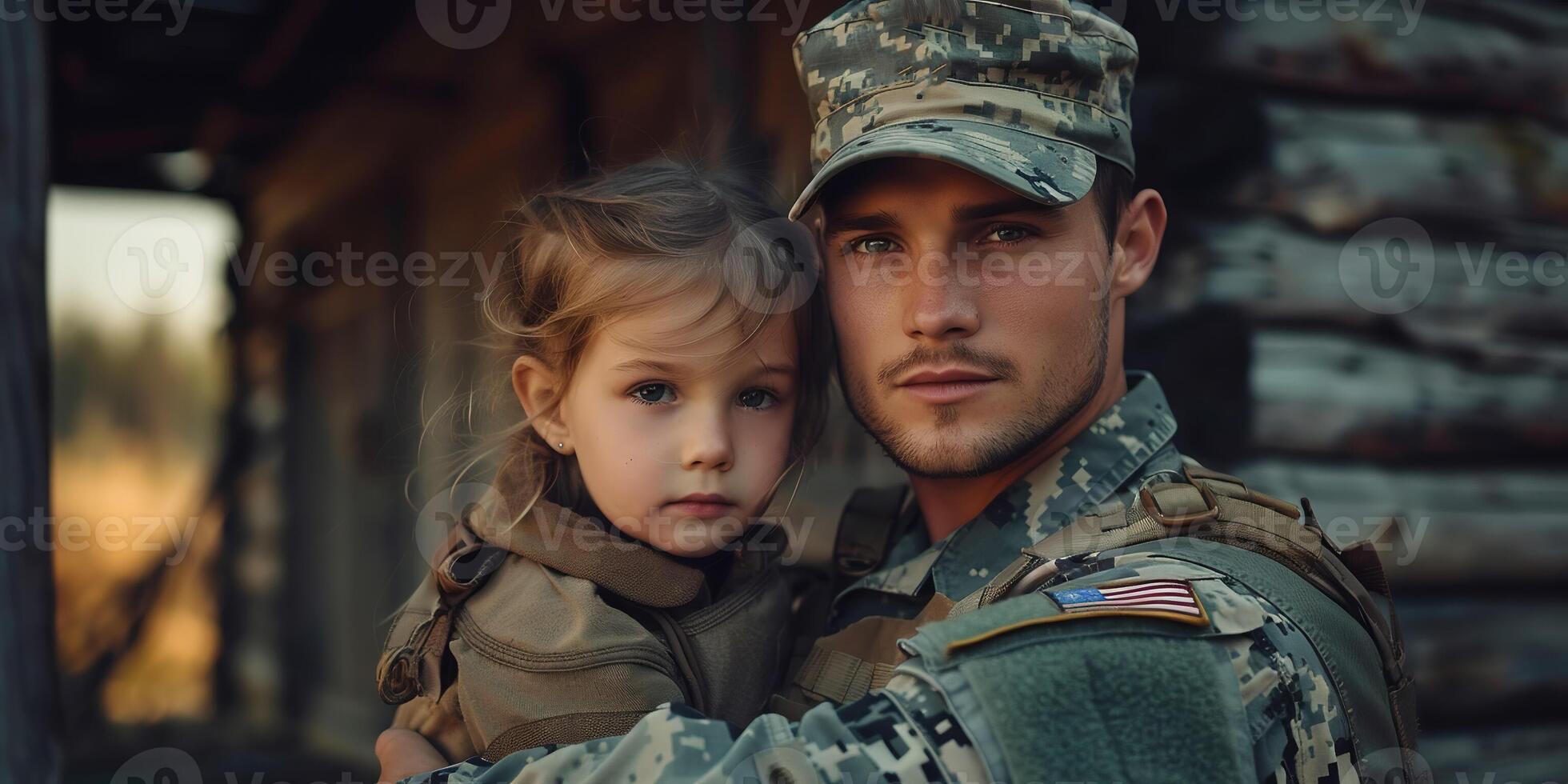 AI Generated Soldier and children on battlefield background. Military and rescue operation concept. photo