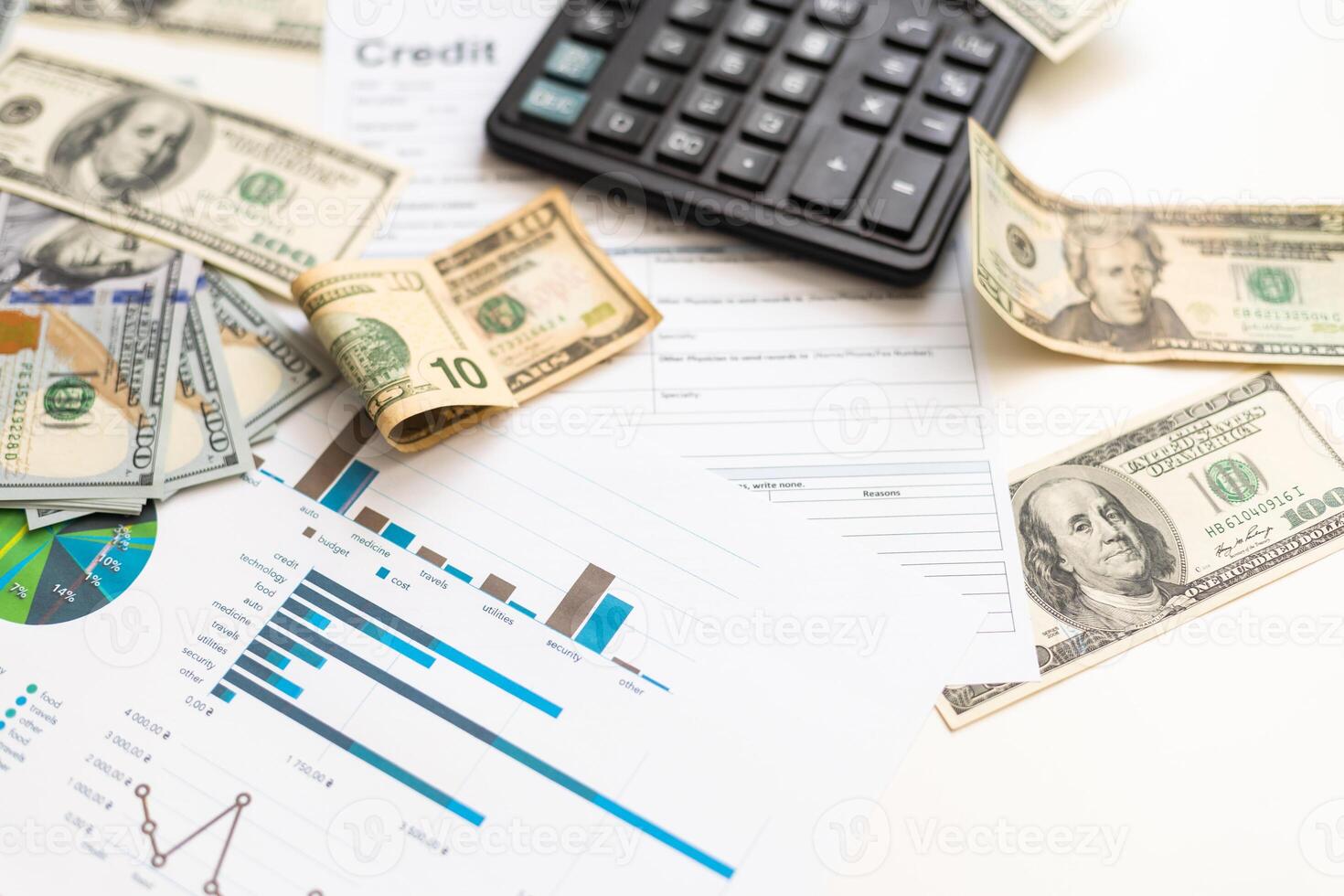US dollar banknotes on charts graphs paper. Financial development, Banking Account, Statistics, Investment Analytic research data economy. photo