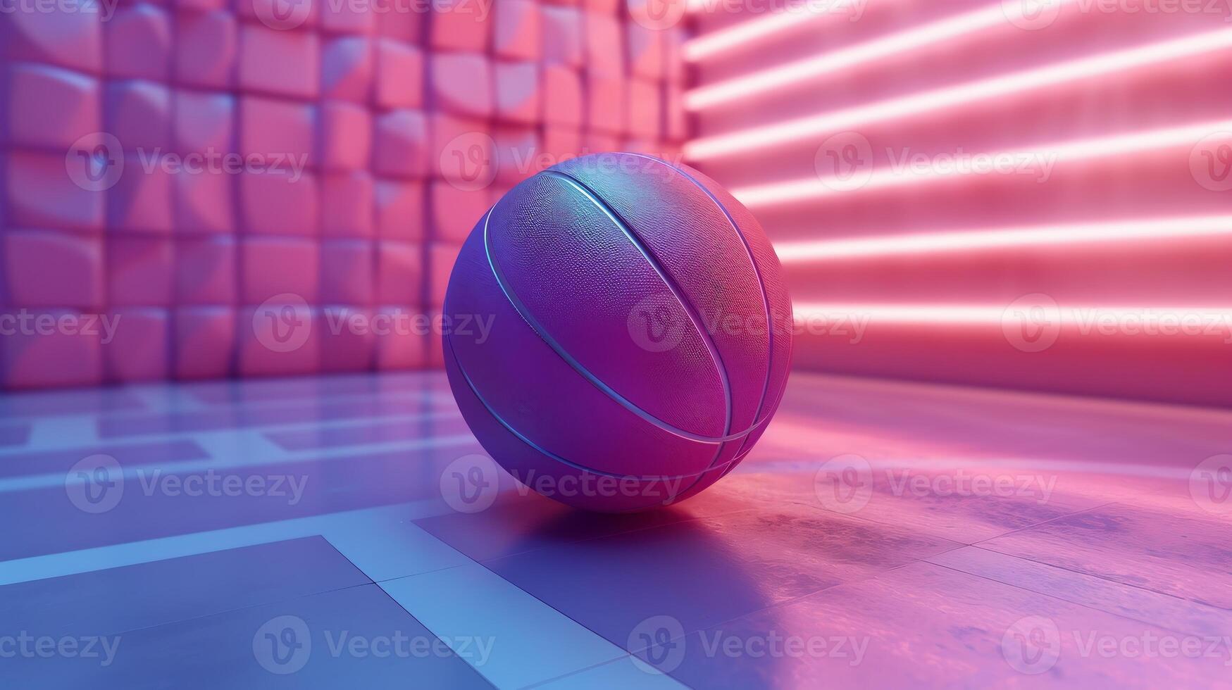 AI Generated Basketball ball isolated on dark background. Blue neon banner. Horizontal sport theme poster, greeting cards, headers, website and app photo