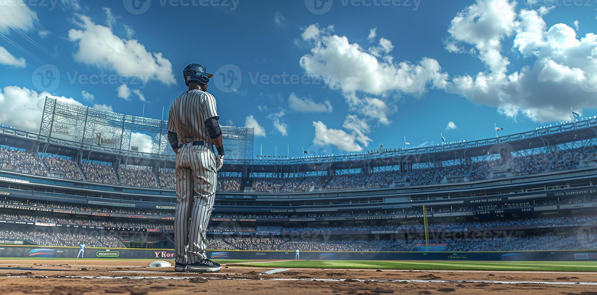 AI Generated Baseball player throws the ball on professional baseball stadium photo