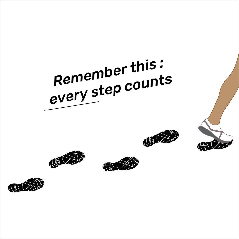 Inspirational Quote Motivational Phrase Remember this Every step counts Man footprints vector