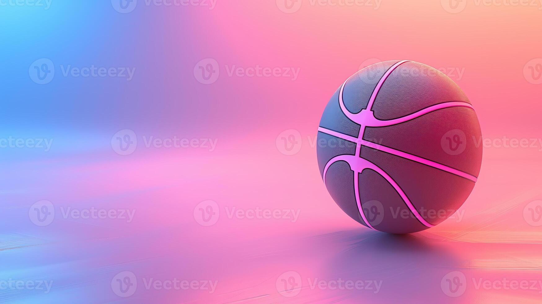 AI Generated Basketball ball with glowing lines on colorful blue and pink neon light background. Futuristic sport concept. 3d rendering photo